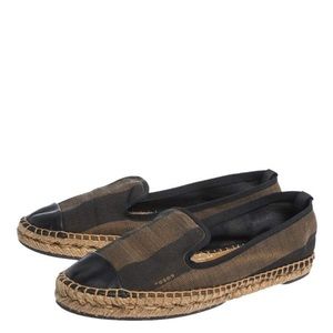 Fendi Brown Peqiun Striped Canvas Espadrilles…Size: 37.5…Preowned